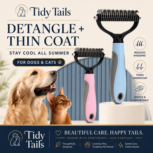 Tidy Tails Professional Dematting Undercoat Rake for Dogs and Cats, Extra Wide